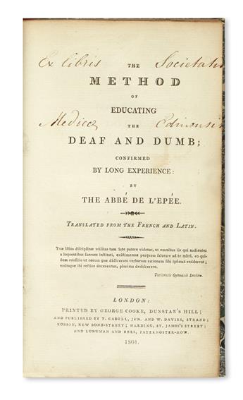 LÉPÉE, CHARLES-MICHEL DE, Abbé. The Method of Educating the Deaf and Dumb.  1801